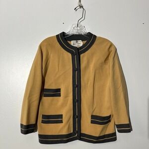 VINTAGE 90s New York Venezia Cadillac Yellow Italian Wool Cardigan Women 12